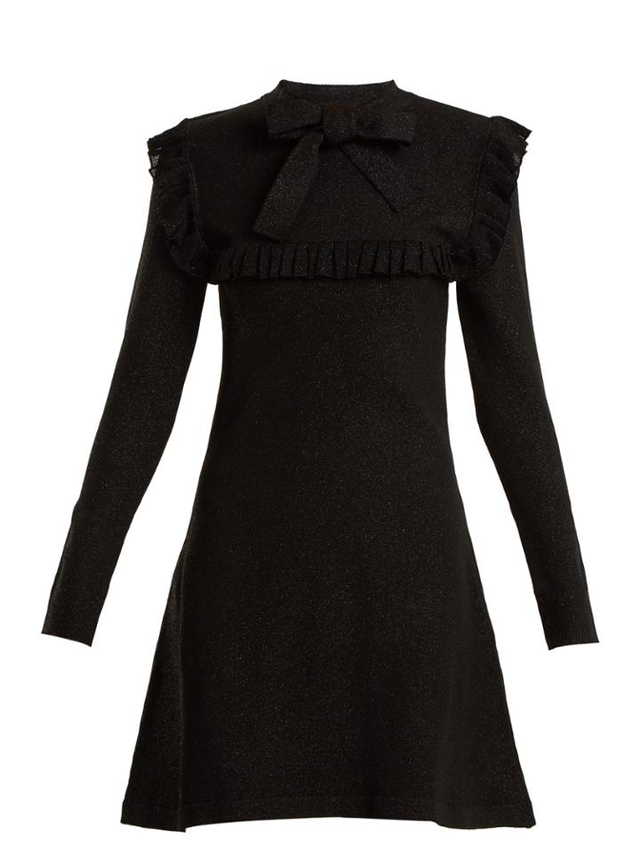 Joostricot Ruffle-trimmed Tie-neck Stretch-knit Dress