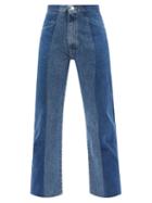 E.l.v. Denim - The Flare Contrast-panel Jeans - Womens - Dark Blue