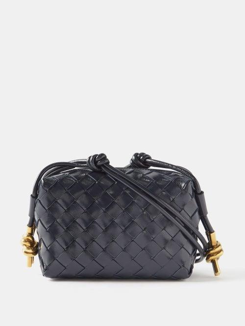 Bottega Veneta - Loop Mini Intrecciato-leather Cross-body Bag - Womens - Dark Blue