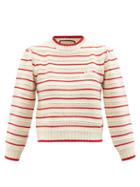 Ladies Rtw Gucci - Gg-appliqu Striped Pointelle Wool Sweater - Womens - Ivory Multi