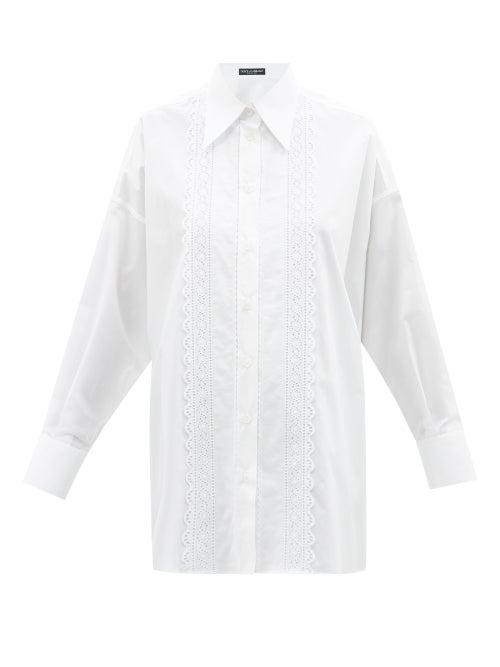 Dolce & Gabbana - Broderie-anglaise Cotton-blend Poplin Shirt - Womens - White