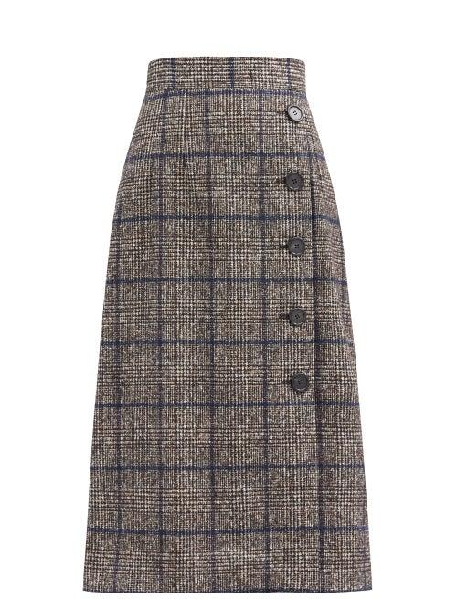 Matchesfashion.com Dolce & Gabbana - Prince Of Wales-check High-rise Side-button Skirt - Womens - Blue Multi