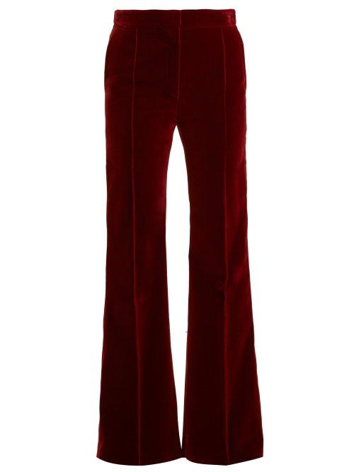 Matchesfashion.com Pallas X Claire Thomson-jonville - Digital Flared Velvet Trousers - Womens - Dark Red