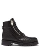 Matchesfashion.com Balmain - Monogram-debossed Leather Ranger Boots - Mens - Black