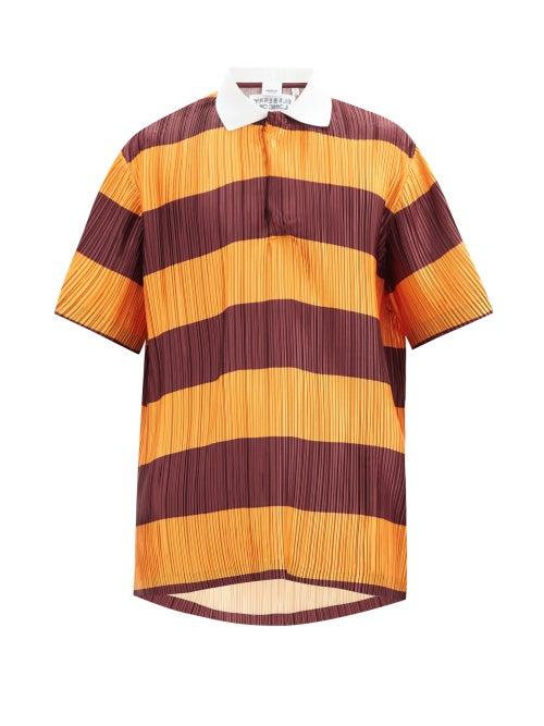 Matchesfashion.com Burberry - Striped Pliss-pleated Polo Shirt - Mens - Red Multi