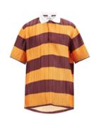 Matchesfashion.com Burberry - Striped Pliss-pleated Polo Shirt - Mens - Red Multi