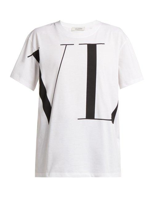 Matchesfashion.com Valentino - Logo Print Cotton T Shirt - Womens - White