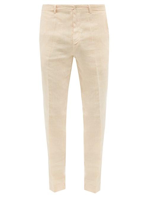 120 Lino 120% Lino - Slim-leg Linen-calico Suit Trousers - Mens - Beige