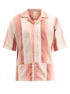 Matchesfashion.com Marrakshi Life - Cuban-collar Striped Cotton-blend Shirt - Mens - Pink Multi