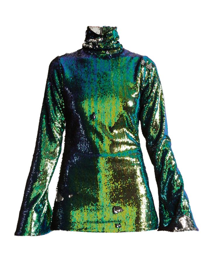 Halpern High-neck Sequin-embellished Top