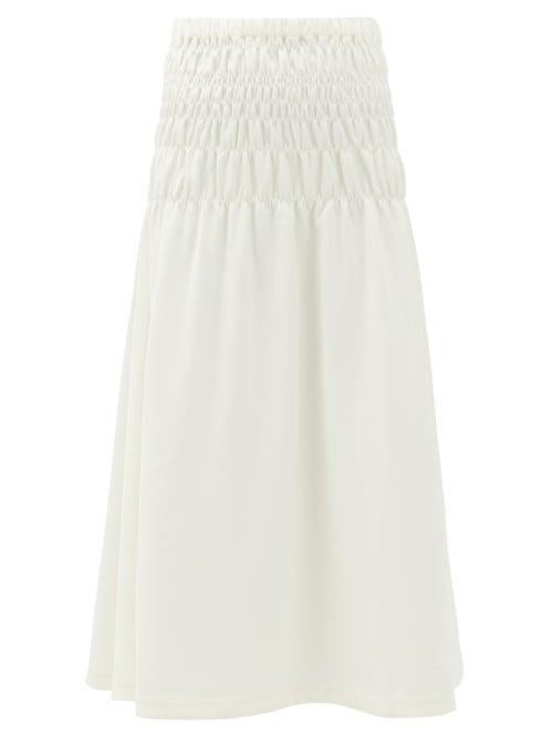 Matchesfashion.com Rhode - Greta Smocked Crepe Midi Skirt - Womens - White