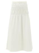 Matchesfashion.com Rhode - Greta Smocked Crepe Midi Skirt - Womens - White