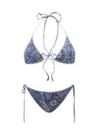 Matchesfashion.com Etro - Ischia Halterneck Paisley-jacquard Bikini - Womens - Blue Multi