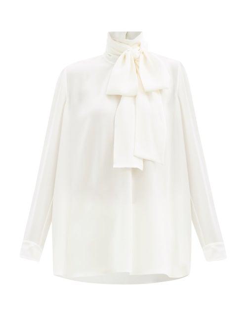 Matchesfashion.com Valentino - Pussy-bow Silk-georgette Blouse - Womens - Ivory