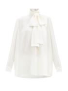 Matchesfashion.com Valentino - Pussy-bow Silk-georgette Blouse - Womens - Ivory