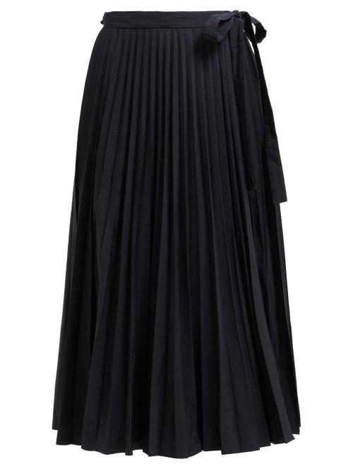 Matchesfashion.com Valentino - Pleated Cotton Blend Wrap Skirt - Womens - Black