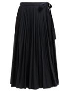 Matchesfashion.com Valentino - Pleated Cotton Blend Wrap Skirt - Womens - Black