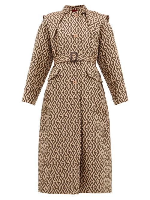 Matchesfashion.com Gucci - Logo Jacquard Single Breasted Trench Coat - Womens - Beige Multi