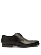 Matchesfashion.com Bottega Veneta - Intrecciato Toecap Leather Derby Shoes - Mens - Black