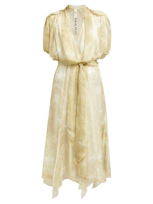 Matchesfashion.com Petar Petrov - Dove Snake Print Silk Dress - Womens - Light Green