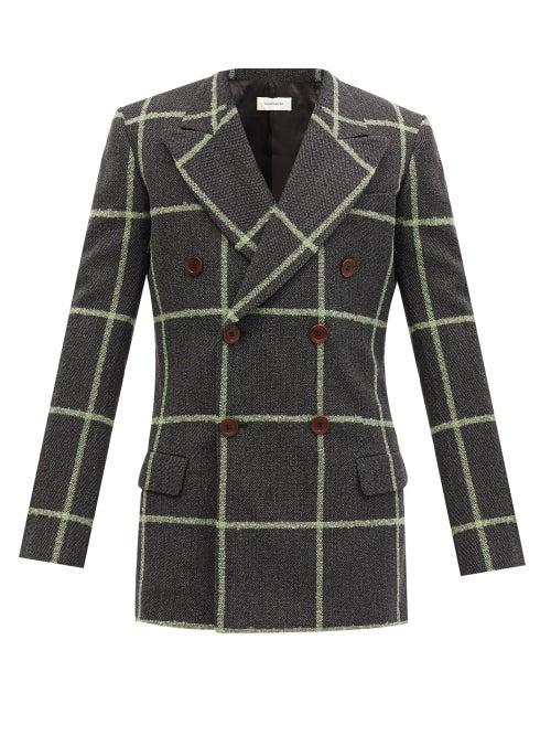 Matchesfashion.com Wales Bonner - Soul Double-breasted Checked Wool Blazer - Mens - Grey