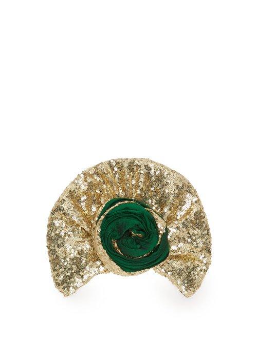 Matchesfashion.com Julia Clancey - Edith Glitz Sequinned Silk Blend Turban - Womens - Green