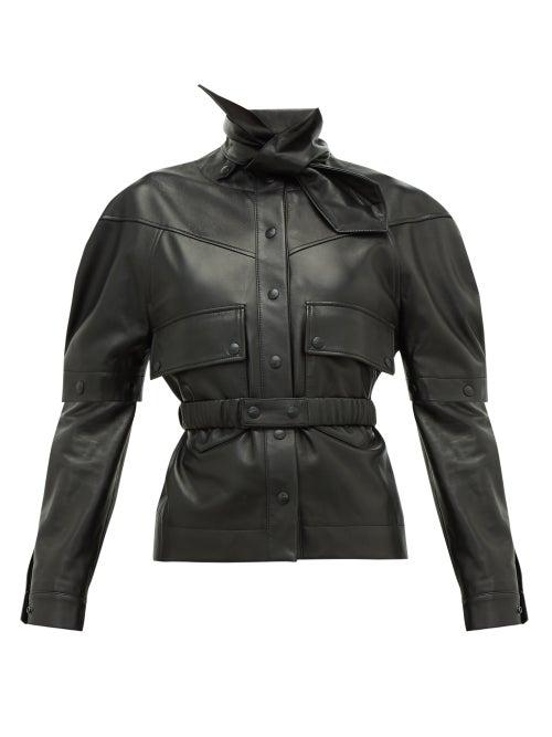 Matchesfashion.com Symonds Pearmain - Neck Tie Detachable Sleeve Leather Jacket - Womens - Black