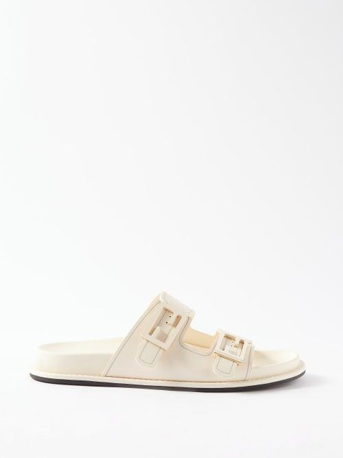 Fendi - Ff-buckle Leather Sandals - Womens - White