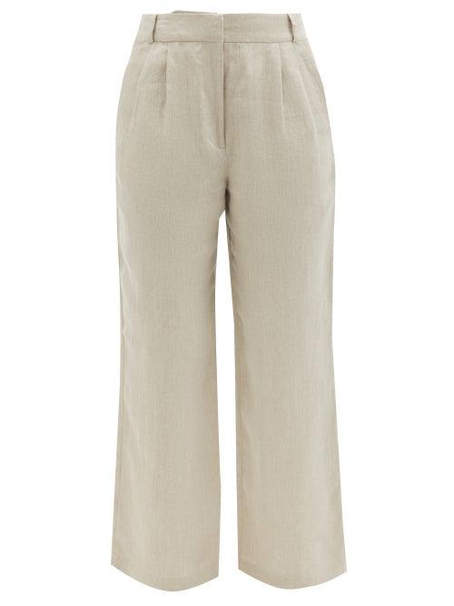 Asceno - Rivello Pleated Organic-linen Trousers - Womens - Light Beige