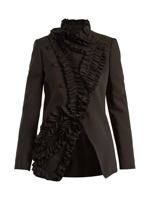 Matchesfashion.com Lanvin - Ruffle Trimmed Stretch Cady Blazer - Womens - Black