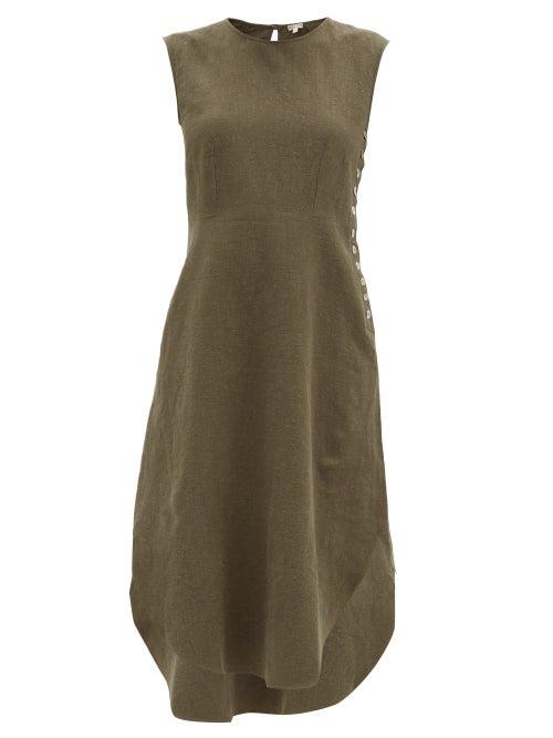 Matchesfashion.com Belize - Lila Buttoned-side Linen Midi Dress - Womens - Khaki