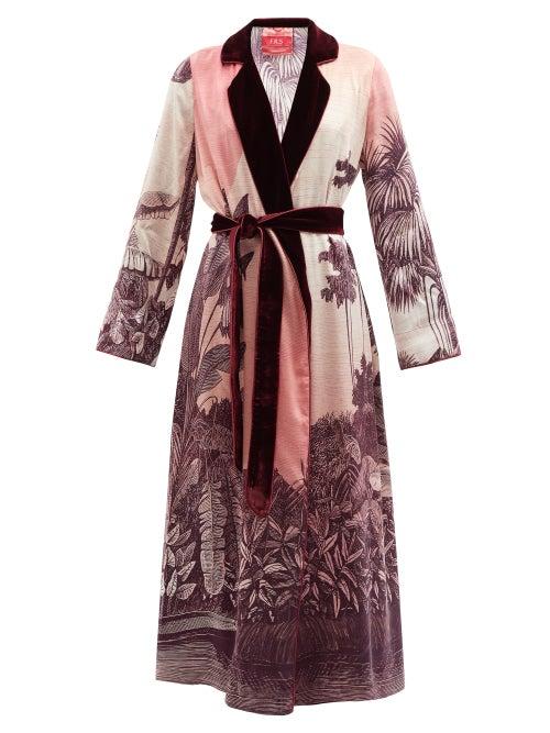 F.r.s - For Restless Sleepers - Pomona Foliage-print Silk-satin Wrap Coat - Womens - Burgundy