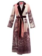 F.r.s - For Restless Sleepers - Pomona Foliage-print Silk-satin Wrap Coat - Womens - Burgundy