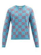 Gucci - Gg-jacquard Wool Sweater - Mens - Light Blue