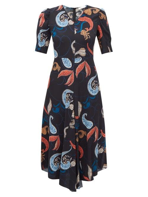 Matchesfashion.com See By Chlo - Paisley Print Dipped Hem Crepe Dress - Womens - Black Multi