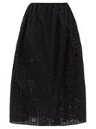Matchesfashion.com Matteau - The Crochet Broderie Organic-cotton Midi Skirt - Womens - Black