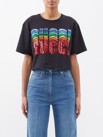 Gucci - Sequinned Cotton-jersey T-shirt - Womens - Black Multi