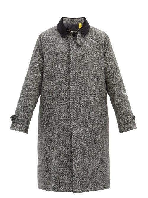 Matchesfashion.com 7 Moncler Fragment - Valloryx Logo-print Wool-herringbone Coat - Mens - Grey