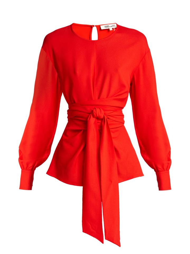 Diane Von Furstenberg Balloon-sleeve Crepe Wrap Blouse