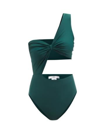 Fe Noel - Juliet One-shoulder Cut-out Swimsuit - Womens - Emerald