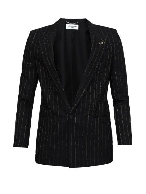 Saint Laurent - Pinstriped Twill Suit Jacket - Mens - Black Gold