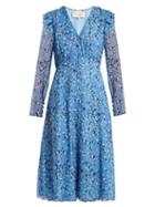 Matchesfashion.com Carolina Herrera - Abstract Floral Print V Neck Silk Crepe Dress - Womens - Blue Print