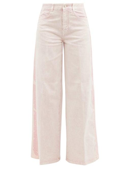 Stella Mccartney - Logo-side Stripe Marbled Wide-leg Jeans - Womens - Light Pink