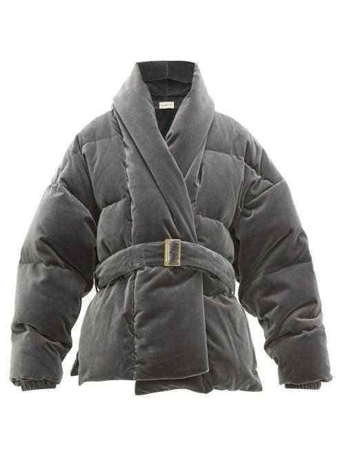 Matchesfashion.com Alexandre Vauthier - Belted Down Filled Cotton Velvet Jacket - Womens - Light Grey