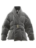 Matchesfashion.com Alexandre Vauthier - Belted Down Filled Cotton Velvet Jacket - Womens - Light Grey