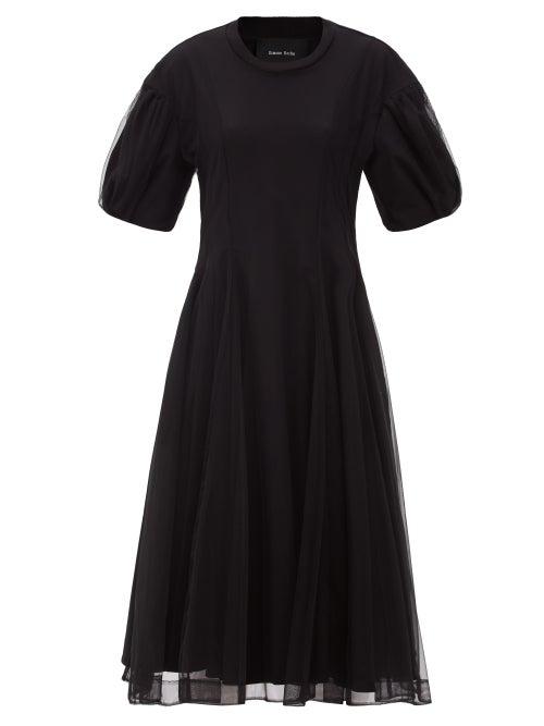 Matchesfashion.com Simone Rocha - Tulle-overlay Puff-sleeve Jersey Dress - Womens - Black