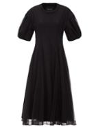 Matchesfashion.com Simone Rocha - Tulle-overlay Puff-sleeve Jersey Dress - Womens - Black