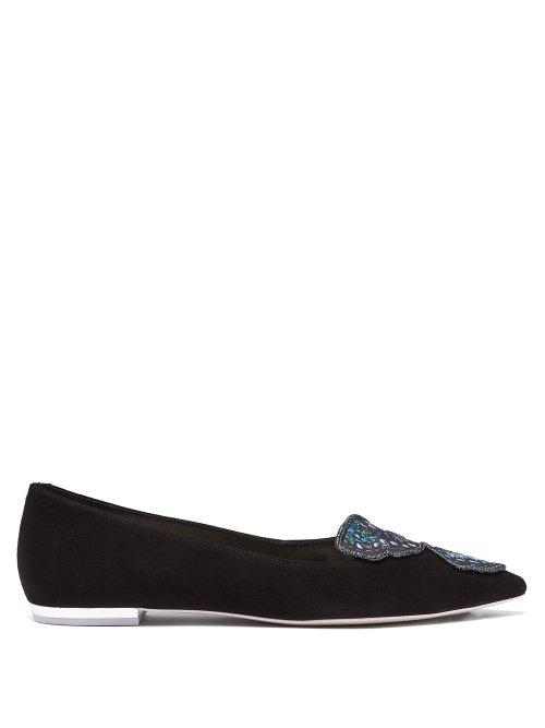 Matchesfashion.com Sophia Webster - Bibi Butterfly Suede Flats - Womens - Black Blue