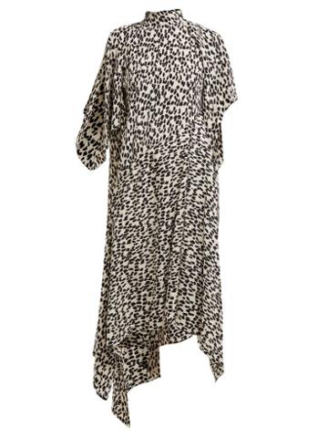 Matchesfashion.com Petar Petrov - Dorine Leopard Print Asymmetric Silk Midi Dress - Womens - Leopard
