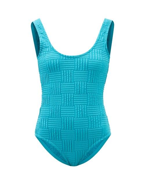 Bottega Veneta - Intrecciato-jacquard Swimsuit - Womens - Blue